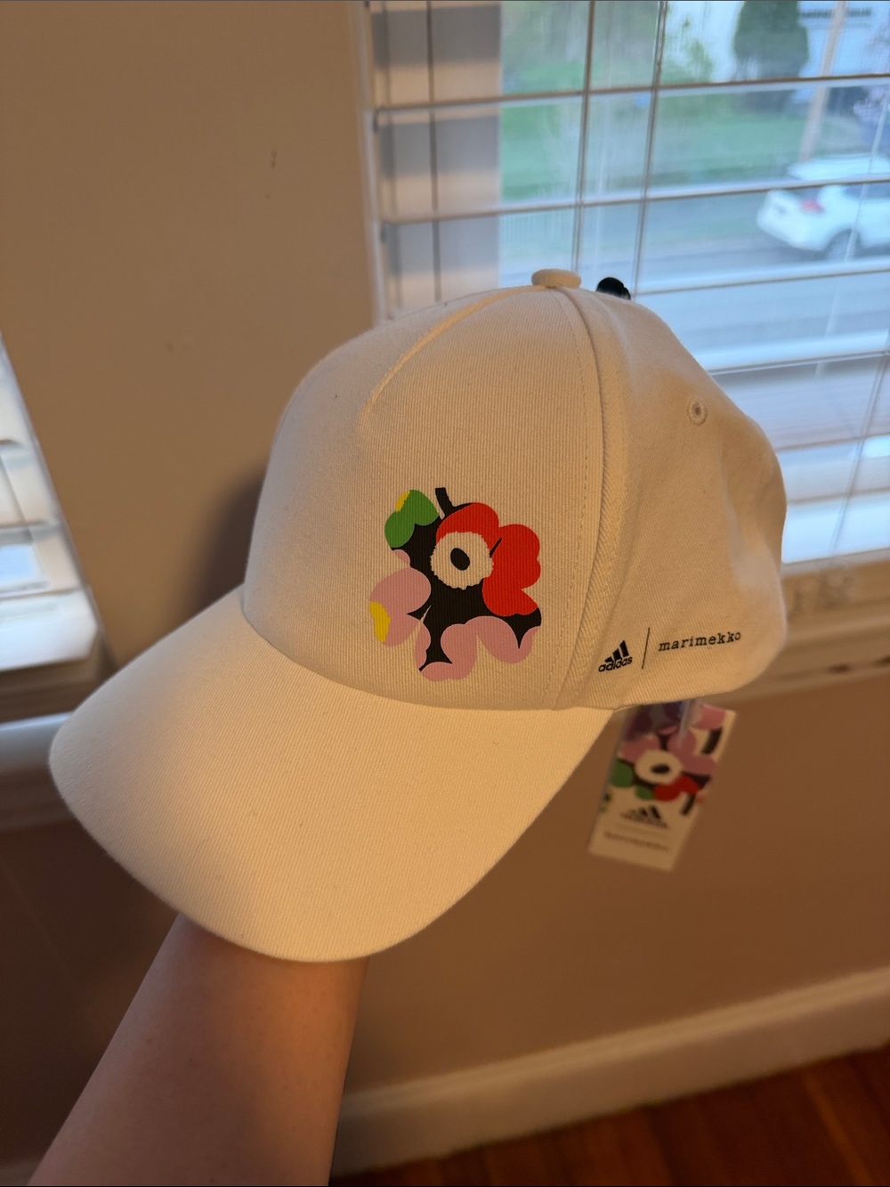 Marimekko Adult White Baseball Cap with Colorful Floral Print - Picture 2 of 4